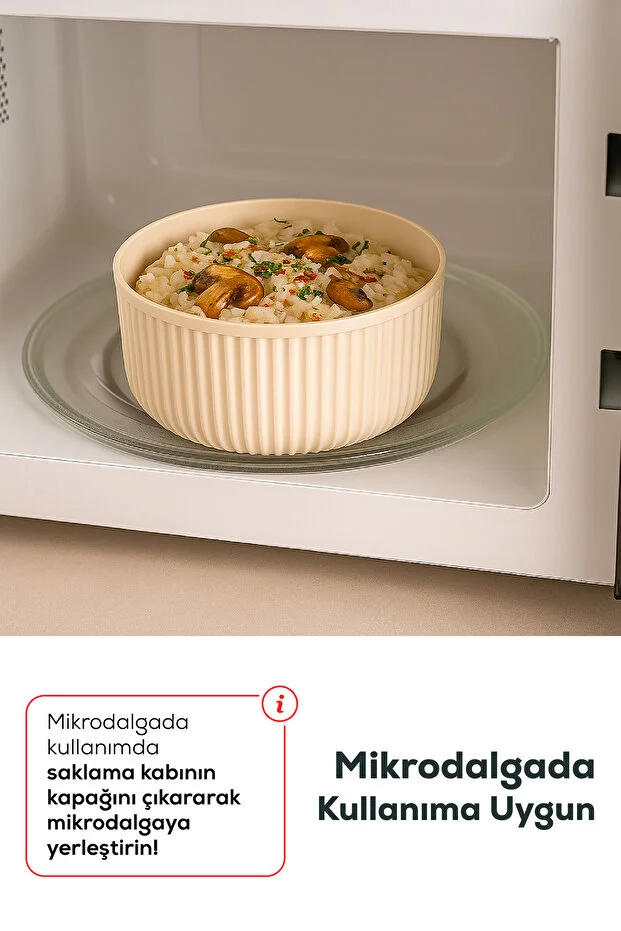 4'lü Yuvarlak Saklama Kabı Seti Çizgili Bej | 2.5l 1.5l 0.80l 0.45l | Mikrodalga Ve Dondurucu Uyumlu